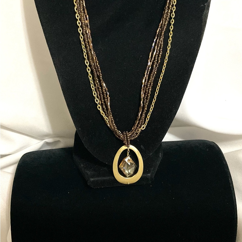 Coldwater Creek 5 Strand Beads & Chain with Pendant Necklace